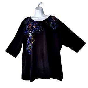 Catherines 3X 26/28W Black Holiday Top Sequins Glitter Ornaments Snowflake